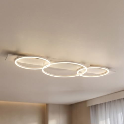 Liadomo Deckenleuchte Sintra, 3-flammige LED-Deckenlampe, dimmbar | Weiß, modern, aus Metall, für Wohnzimmer, Küche, Flur, flaches 3-Ring-Design, 100 cm Länge, 36 W, Warmweiß