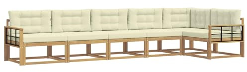 vidaXL Outdoor-Sofagarnitur mit Kissen 4 pcs Weiß und Creme Polyester, Akazien-Lounge-Set, moderner Outdoor-Sofa, langlebiges modulares Sofa, wetterfester Garten-Sitz
