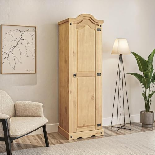Corona Wardrobe 1 Door Arch Top Solid Mexican Pine Wood Bedroom Storage 176cm x 55cm x 45cm