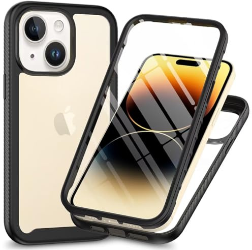 Dfjhure for iPhone 12 Mini/iPhone 13 Mini Case Built-in Screen Protector Full Body Shockproof Protection Cover tylish Bumper Transparent Back Phone Case Cover for iPhone 12 Mini/iPhone 13 Mini- Black