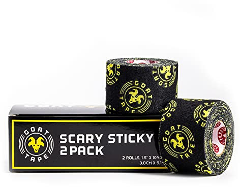 Goat Tape Scary Sticky Premium Athletic/Weightlifting Tape, Black & Yellow, 2 Rolls