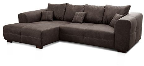 Cavadore Ecksofa Mavericco / XXL Eckcouch Inkl. Rückenkissen und Zierkissen / Longchair links / Industrial Style / 285 x 69 x 170 (BxHxT) / Mikrofaser Anthrazit