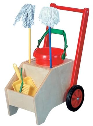 Bätz Holzspielwaren Putzwagen mit Kunststoff-Zubehörset, für Kinder