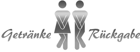 WC Aufkleber Getränke-Rückgabe in silber I Frau und Mann Symbol mit Text I Unisex Tür-Aufkleber Wand-Sticker für Toilette und Gäste-WC I dv418