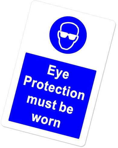 METAL Eye Protection Must Be Worn Sign Aluminium WHITE Goggles Glasses Warning Door Notice Shop Warehouse Building Site School Business Premises Health Safety Caution Danger Hazard