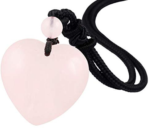 mookaitedecor Quartz Rose Cœur Pendentif Collier Pierre Naturelle pour Femme,Protection Pendentif avec Corde Ajustable