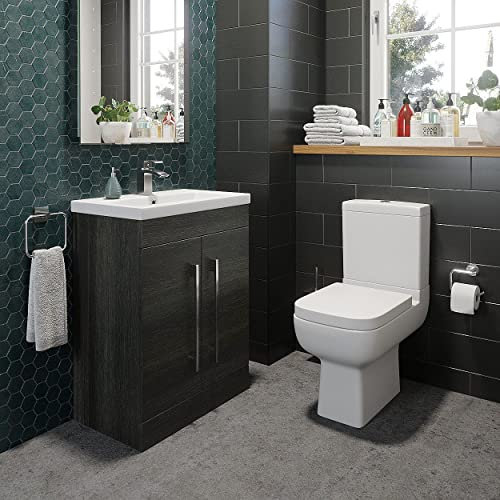 Aurora Modern 600mm Bathroom Basin Sink Vanity Unit Charcoal Grey Close Coupled Toilet WC Ceramic