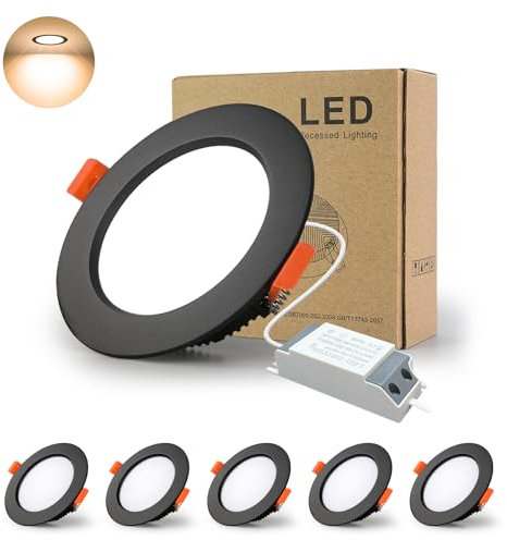 BAGZY LED Einbaustrahler 230V Schwarz Spots Flach 5W 230V IP44, 500 Lumen 5er Set Warmweiß 3000K Ausschnitt 70-80mm,CRI 80,Einbauleuchten Decken Spot,für Schlafzimmer Badezimmer Wohnzimmer