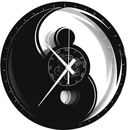 Instant Karma Clocks Wanduhr aus Vinyl Schallplattenuhr mit Yin Yang Boho Mandala Hamsa Motiv Modern Deko