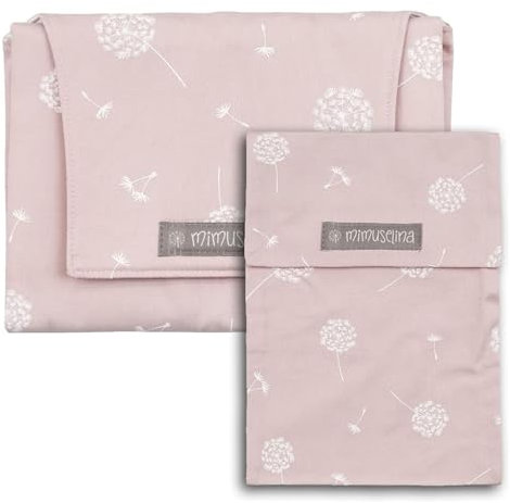 Mimuselina Set Fasciatoio Portatile Neonato e Porta Pannolini | Fasciatoio Impermeabile Pieghevole in 100% Cotone OEKO-TEX | Accessori Neonato per Passeggiate o Viaggi | Fatto a Mano in Spagna