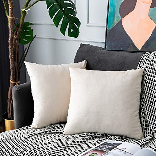 UPOPO 2er Set Samt Kissenbezug Dekorative Einfarbig Kissen Weich Kissenhülle Kissenbezüge Dekokissen Zierkissen Sofakissen für Couch Schlafzimmer Wohnzimmer mit Reißverschlüsse 45 X 45cm Beige