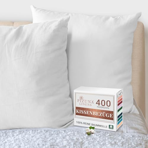 Pizuna 2er Pack Kissenbezug 65 x 65 cm Baumwolle Weiß 400 Fadenzahl | Luxuriöser Soft-Satin 2er Pack Kissenbezüge, 100% Langstapel Baumwolle Nur Kissenbezug (Weiß,65x65 cm) Mako Satin