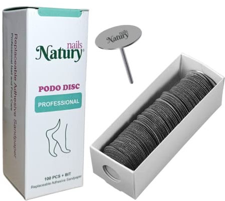 Natury Nails - Pododisco, 100 dischi di carta vetrata sostituibili con punta base da 25 mm per fresa unghie, Punta per pedicure callosità e rugosità (Grana Media)