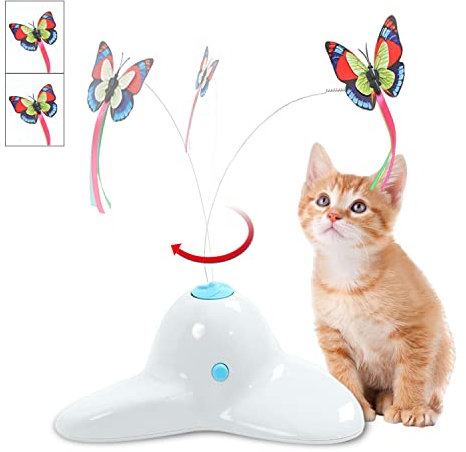 Pawsayes Jouets interactifs pour Chats, Jeux d'intérieur et Exercices pour Chats, tournent automatiquement à 360 degrés avec 2 Charges, Papillons Qui Brillent la Nuit