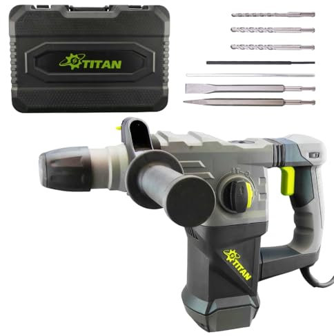 Titan PP3216 Bohrhammer - 1500 Watt Leistung - 6 Joule Schlagfestigkeit - Tiefenanschlag 25 cm - SDS-Plus - Geschwindigkeitsregler - Optimal für Meißel-, Zerspanungs- und Abrissarbeiten
