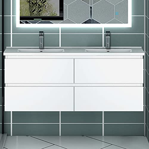 Biubiubath Meuble avec Double Vasque, Meuble sous Vasque avec Quatre tiroirs Couleur Blanc 120 x 46 x 52 cm (L x P x H)