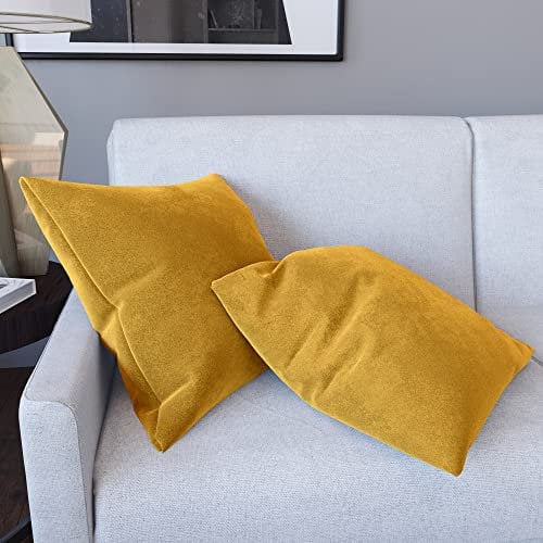 Set di 2 Federe Per Cuscini In Velluto Morbido e Resistente Copricuscini Per Divano Poltrona Soggiorno Arredo Arredamento Casa Design Moderno Elegante Cerniera Invisibile (45 x 45 cm, Giallo Limone)