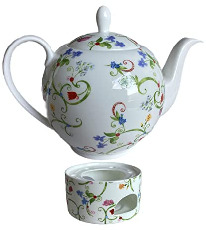 Dekomiro TeaLogic Fleurette Tekanne 1L mit passendem Stövchen mit Spülmittel gratis
