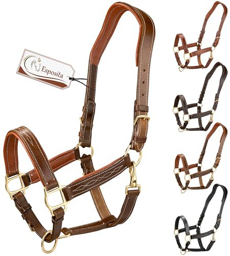 Esposita anatomisches Lederhalfter Deluxe Halfter aus Leder für Pferde Stallhalfter Pferdehalfter - Fettleder Braun Cob