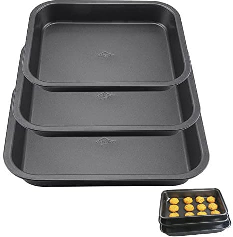 AZKEEGREY 3 Pack Rectangular Baking Tins, Oven Non Stick Roasting Tins, Cake Tin Baking Trays (Dishwasher Safe 30 32 34cm)