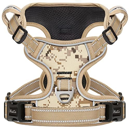 HEELE Hundegeschirr Mittelgroße Hunde Hundegeschirr Camouflage Gepolstert No Pull Geschirr Hund mit Griff Verstellbare Reflektierende, Camouflage Braun, M