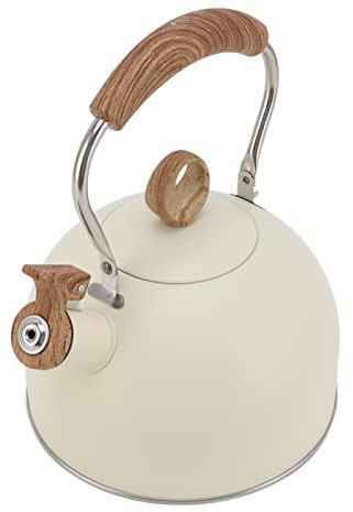 TOPINCN Hervidor de Té Silbante de 2,5 litros, Tetera de Acero Inoxidable con Asa para Estufa Eléctrica, Teteras de Gas, Máquinas de Té(Beige)