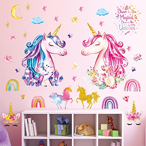 DECOWALL DS8-8049 Einhorn Wandtattoo Regenbogen Wandsticker Wandaufkleber Regenbogen Kinder Aufkleber für Mädchen Geschenke Kinderzimmer Babyzimmer Wanddeko Schlafzimmer Wohnzimmer Deko