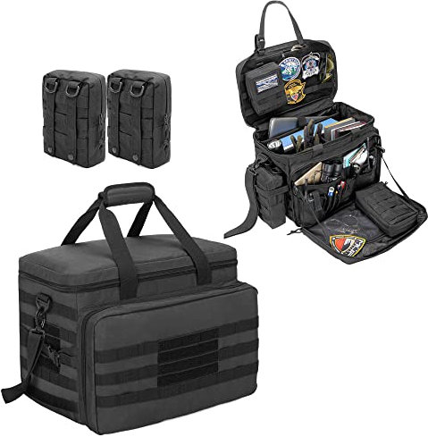 samdew Polizei Ausrüstungs Tasche, Polizei Taktische Tasche Einsatz Tasche mit 2 Abnehmbaren MOLLE Taschen & Laptop Fach (Bis 15,6), Organizer für Auto Vordersitz, Trucker & Reisende, Schwarz