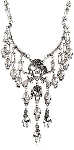 Halloween Piraten Schädel Quaste Charm Halskette - Kragen Lätzchen für Frauen Horror Punk Retro Geisterkopf Schlüsselbein Kette (Silber-1)