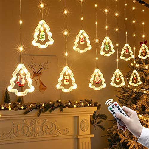 Weihnachtsbeleuchtung Fenster Led Mit Timer, Lichtervorhang Fenster Weihnachten Innen, Weihnachtsdeko Amerikanisch Fensterdeko Lichterkette Weihnachtslichter Hauswand Batteriebetrieben 3m (Baum)