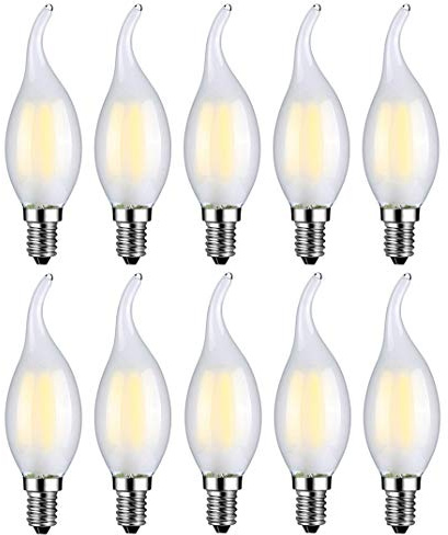 MENTA E14 LED Kerzenbirne Matt Glas - 6W Ersetzt 60W, 600lm, Kaltweiß 6500K - Antike Fadenlampe Classic Kerzenform Filament Leuchtmittel Flame Nicht Dimmbar - 10er-Pack