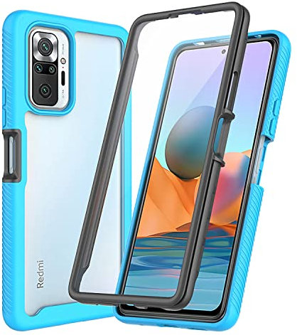 XINYEXIN Funda para Xiaomi Redmi Note 10 Pro, Protector de Pantalla Incorporado [360 Grados Antigolpes] Rugged Bumper Transparente Carcasa Case Cover - Azul Claro