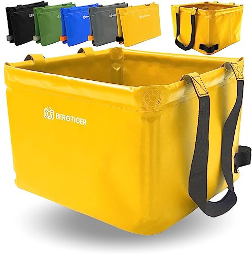 BERGTIGER® Faltschüssel Camping 18L / 21L mit EXTRA GRIFF I Faltbare Outdoor Spülschüssel & Spülwanne I Waschschüssel faltbar zum Abwaschen I robustes Camping Zubehör (Sonnengelb/Schwarz - 18 Liter)