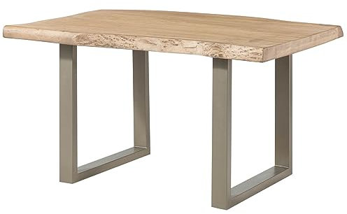 MASSIVMOEBEL24.DE | Freeform 5 - Baumtisch aus Mangoholz - beige lackiert | + U-Beine in Silber matt | 140x90x77 | Massivholztisch Baumkantentisch Esstisch