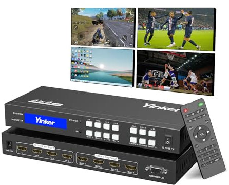 Yinker 4K HDMI Matrix Switch 4x4 4K@30Hz HDMI Matrix Switcher Splitter 4 in 4 Out mit hintergrundbeleuchteter Taste Unterstützt HDCP EDID Management RS232 Steuerung