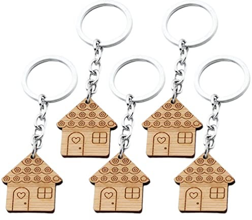 MAGICLULU 5Pcs Mini Portachiavi A Forma di Casa in Legno Portachiavi A Forma di Piccola Casa per Portachiavi