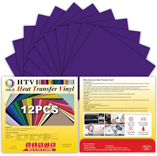 MR.R HTV 12 Pack Purple Color Heat Transfer Vinyl Bundle 12 x 10 Vinyl Sheets,Iron On Vinyl for Cricut & Heat Press Machine 0.305 * 0.25M