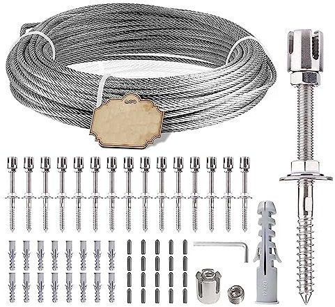 LGJEGD Wall Trellis Outdoor Spalier Draht Set mit Wandhalterungen 12/16/24m Stahlseil 8/12/16 Halterungen (Color : Silver, Size : 24m)
