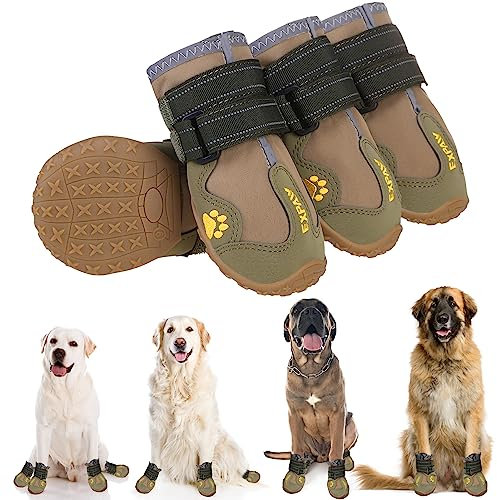 EXPAWLORER Rutschfeste Hundeschuhe – 4 Stück wasserdichte Hundeschuhe mit reflektierenden Riemen für Outdoor-Wandern, Hundepfotenschutz für heißen Gehweg, Winter, Schnee, rutschfeste Hundeschuhe für