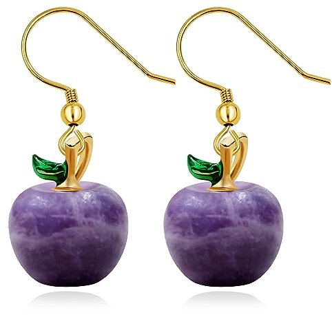Natürlicher Halbedelstein Obst-Apfel-Schmuck – niedliche Apfel-Ohrringe aus Edelstahl mit Haken für Frauen und Mädchen, One size, Edelstahl, Kein Edelstein