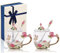 GeeWaa Enamel Butterfly Flower Glass Coffee Mug with Spoons and Lids,Pack of 2 Sets with Gift Box for Woman,Mum,Grandmother,Girlfriend,Sisters,Christmas,Birthday(Pink)
