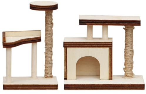 ibasenice 2st Kleines Katzenhaus Puppenhaus-katzenwohnung Puppenhausfiguren Im Maßstab 1:12 Puppenhaus-haustierzubehör Puppenhaus Schmuck Möbelmodell 1 12 Kratzbaum Hölzern Ornamente Mini