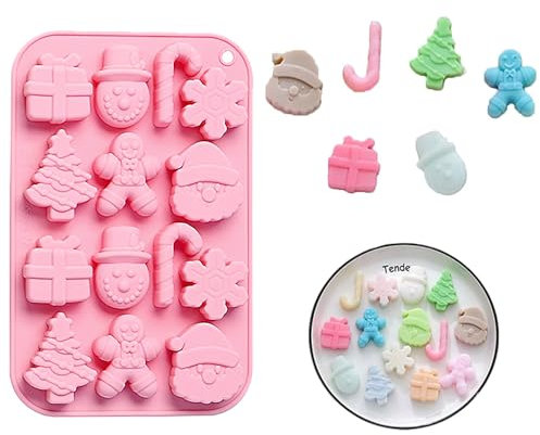 Stampo per cioccolatini natalizi, 1 pezzo, 14 cavità, fiocchi di neve, pupazzo di neve, albero di Natale, omino di pan di zenzero, Babbo Natale, stampo in silicone per caramelle, gelatine, pasticcini,