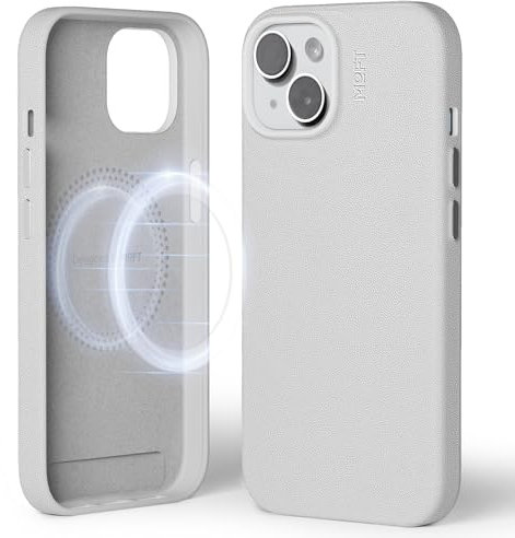 MOFT Magnetic Case for iPhone 15 Compatible with MagSafe, MOVAS Vegan Leather Case Cover, Touch Sensation, Color Retention, Scratch & Stain Resistant, Easy to Clean, Misty Cove