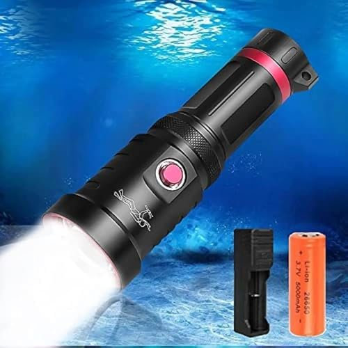 Torcia Subacquea LED Ricaricabile Professionale Torce Profondità 150M Subacquee Potente 6000 Lumen 3 Modalità Torcia Impermeabile con Batteria e Caricatore per Grotte Marine Profonde di Notte