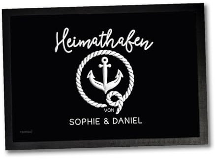 Sunnywall Personalisierte Fußmatte | Fußmatte Familie personalisiert | Fußmatte für Paare | Willkommen für Familien und Freunde | Einzug (Anker Heimathafen, 75 cm x 50 cm (Gr3))