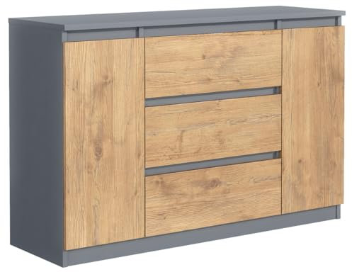 MebLocker Kommode mit 3 Schubladen 2 Schranktüren 120 cm Ideal für Wohnzimmer, Schlafzimmer, Kinderzimmer und Büro Moderne Elegante Lösung für stilvolle Aufbewahrung (Anthrazit/Lancelot)
