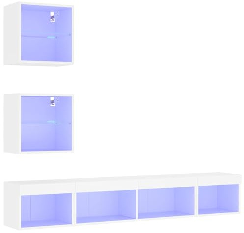 vidaXL 5-TLG. Wohnwand mit LED-Beleuchtung Weiß Holzwerkstoff