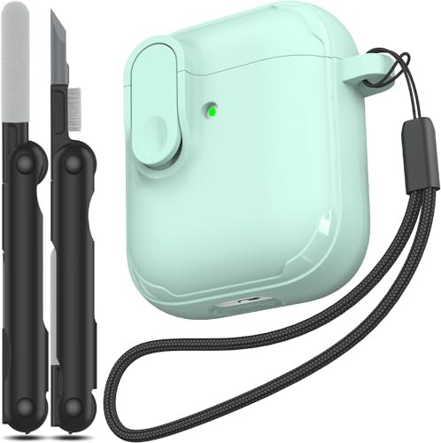 RFUNGUANGO Kompatibel mit für AirPods-Hülle mit Reinigungsset, Anti-Fall-Lock-Design, leistungsstarker Fallschutz, hautfreundliche TPU-Textur für Apple AirPods 2. und 1. Generation Ladehülle,Hellgrün
