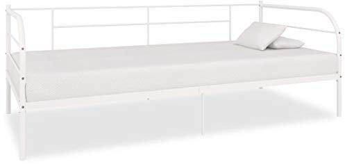 Rantry Tagesbett mit Lattenrost Metallbett Schlafsofa Bettcouch Bettrahmen Bettsofa Gästebett für Schlafzimmer Wohnzimmer Weiß Metall 90×200 cm